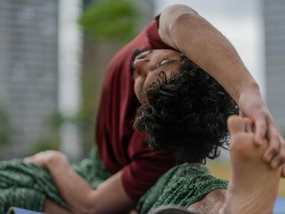 Close-up of a person practicing calm breathing exercises.